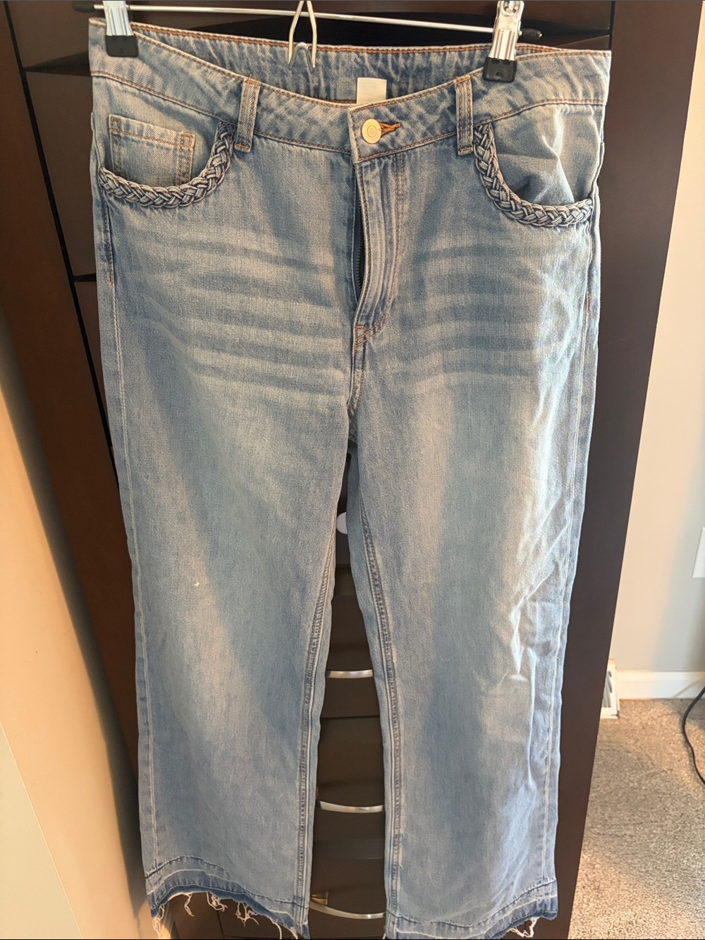 H&M Light Blue Braided Pocket Straight-Leg Jeans